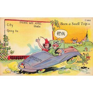 Postcard It's Been a Swell Trip Ray Walters Comic Car Trip Linen Unposted